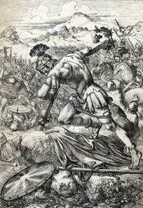 Samobójstwo rzymskiego generała Varusa (Publius Quinctilius Varus) (46 pne-9 ne) na jego mieczu w bitwie pod Teutoburgiem ( Teutoburger Wald lub Teutberg ) przeciwstawiającego się Rzymianom Niemcom w 9 rne (Samobójstwo rzymskiego generała Warusa w bitwie Z