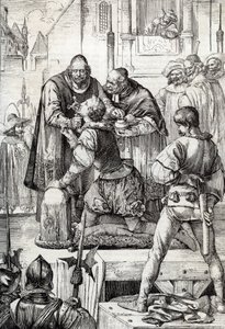 Wojna dziewięćdziesięcioletnia (lub powstanie Niderlandów) (1568-1648): dekolacja Lamorala, hrabiego Egmont, księcia Gavre (1522-1568), polityka holenderskiego - został skazany w ramach Rady Kłopotów ( lub Rada Krwi) ustanowiona przez autorstwa Peter Johann Nepomuck Geiger