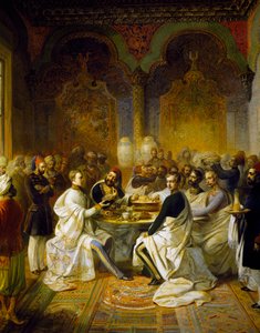 Maksymilian Habsburg i jego brat Carlo Ludovico gości na bankiecie wydanym w Smyrnie przez Halima Paszy