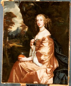 Portret Lady Penelope Nicholas trzymająca pomarańczę w krajobrazie autorstwa Peter Lely