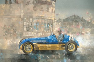 Niebiesko-żółte Maserati z Biry (olej na płótnie)