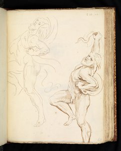 Dwa badania Laokoona, jedno z wężami zamienionymi w draperie (grafit, długopis i brązowy tusz na papierze wykładanym) autorstwa Peter Paul (after) Rubens