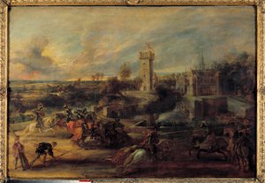 Turniej w pobliżu dołów zamku Steen (średniowiecze). Flamandzki obraz Pierre Paul (Pierre-Paul) Rubens (lub Peter Paul lub Petrus Paulus) (1577-1640) autorstwa Peter Paul Rubens