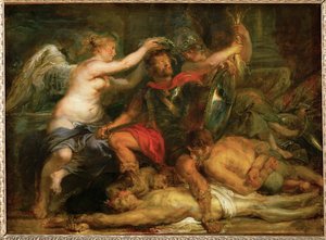 Koronacja zwycięzcy, ok. 1630 (obraz na drewnie dębowym) autorstwa Peter Paul Rubens