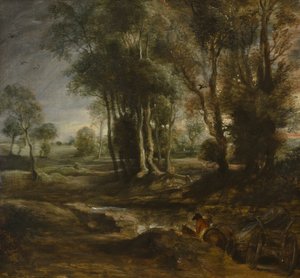 Wieczorny pejzaż z drewnianym wozem, 1630-1640 autorstwa Peter Paul Rubens