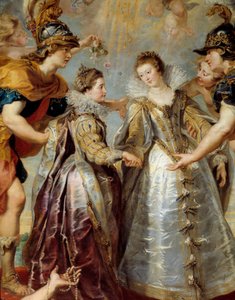 Wymiana dwóch księżniczek Francji i Hiszpanii na rzece Bidassoa w Hendaye, 11.09.1615 Alegoryczne przedstawienie małżeństwa Anny Austrii i Ludwika XIII z jednej strony, między Izabelą Francuską (1602-1644) a Filipem IV z drugiej strony autorstwa Peter Paul Rubens