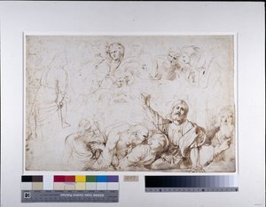 Pięć grup figur do Ostatniej Wieczerzy (Chrystus ogłaszający swoją zdradę) ok. 1601-04 (pióro i atrament z praniem na papierze) autorstwa Peter Paul Rubens