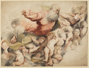 Bóg Ojciec wspierany przez anioły, za Pordenone, 1600-03 autorstwa Peter Paul Rubens