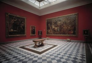 Sala muzeum przedstawiająca Henryka IV w bitwie pod Ivry i triumfalne wejście Henryka IV w Paryżu autorstwa Rubensa autorstwa Peter Paul Rubens