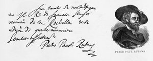 Pismo i podpis Rubensa z włoskiego listu o klęsce angielskiej marynarki wojennej w oblężeniu La Rochelle, napisanego z Antwerpii, 30 grudnia 1627 r. autorstwa Peter Paul Rubens