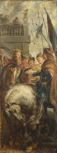 Królowie Clothar i Dagobert spierają się z heroldem cesarza Mauritiusa. Szkic do Wysokiego Ołtarza, St Bavo, Gandawa, 1611 autorstwa Peter Paul Rubens