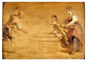 Pokojówka, rzeźnik i chłopiec przy stole (olej na płótnie) autorstwa Peter Paul Rubens