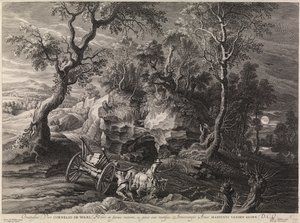 Krajobraz z zakleszczonym rydwanem (grawerunek) autorstwa Peter Paul Rubens