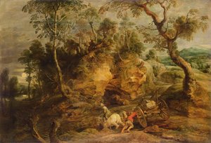 Pejzaż z kamiennymi nośnikami, ok. 1620 (olej na płótnie przeniesiony z płyciny) autorstwa Peter Paul Rubens
