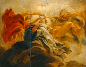 Koronacja Najświętszej Maryi Panny przez Boga Ojca i Jezusa Chrystusa (obraz na drewnie) autorstwa Peter Paul Rubens