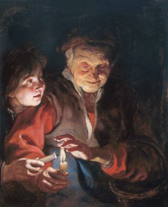 Starsza kobieta i chłopiec ze świecami autorstwa Peter Paul Rubens