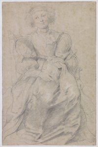 Portret Hélène Fourment, ok. 1630-31 (czarno-czerwona kreda, podkreślona bielą) autorstwa Peter Paul Rubens