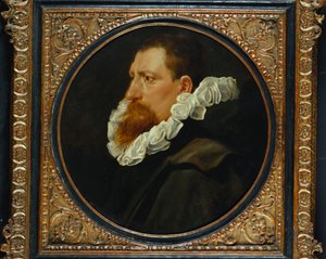 Portret dżentelmena o niewielkim biuście, ubrany w białą kryzę i szary płaszcz autorstwa Peter Paul Rubens