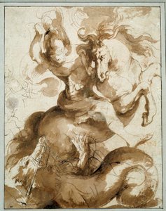 Święty Jerzy zabija smoka. Rysunek Pierre Paul (Pierre-Paul) Rubens (lub Peter Paul lub Petrus Paulus) (1577-1640) Ec. Bujda. autorstwa Peter Paul Rubens