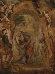 Św. Grzegorz Wielki ze świętymi Maurem i Papianusem oraz Św. Domitilla ze świętymi Nereusem i Achilleusem, 1606-07 autorstwa Peter Paul Rubens