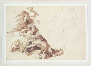 Szkic do polowania na wilka (ołówek z akwarelą na papierze) autorstwa Peter Paul Rubens