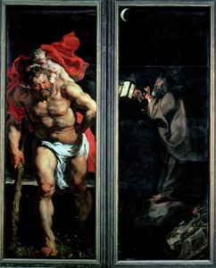 Św. Krzysztof i Pustelnik, zewnętrzne okiennice tryptyku Zejście z Krzyża, 1611-14 autorstwa Peter Paul Rubens