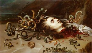Tete de Meduse - Głowa Meduzy - Pieter Paul Rubens (1577-1640). olej na płótnie, ok. 1617-1618. Wymiar : 68,5x118 cm. Muzeum Historii Sztuki, Wiedeń autorstwa Peter Paul Rubens