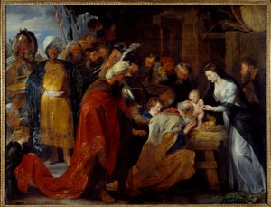 Adoracja obrazu Trzech Króli – Pierre Paul (Pierre-Paul) Rubens (lub Peter Paul lub Petrus Paulus) (1577-1640) 1617 nd. 2,51x3,28 m Lyon, Musee des Beaux Arts autorstwa Peter Paul Rubens