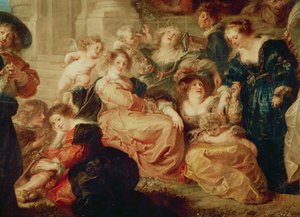 Ogród miłości (fragment grupy z żoną Rubensa, Hél ène Fourment), ok. 1638 autorstwa Peter Paul Rubens