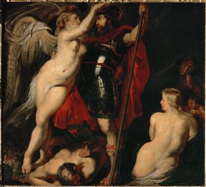 Bohater cnoty, Mars, ukoronowany przez boginię zwycięstwa (obraz na płótnie) autorstwa Peter Paul Rubens