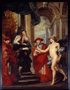 Handel w Angouleme 30 kwietnia 1619 r. czy pojednanie Marii Medycejskiej (1573-1642) z jej synem Ludwikiem XIII Królowa przebywała na wygnaniu w Blois podczas „Wojny Matki i Syna”, podczas której sprowokowała poruszenie przeciwko król jej syn. Kardynał autorstwa Peter Paul Rubens