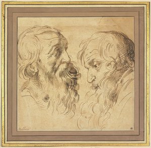 Dwie brodate głowy z profilu po prawej i lewej stronie autorstwa Peter Paul Rubens