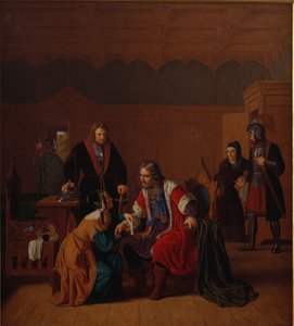 Waldemar Wielki dołącza do domu matki Absalona, ​​gdzie szuka schronienia po napadzie w Roskilde autorstwa Peter Raadsig