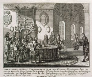 Zawarcie traktatu pokojowego w Nystad 20 sierpnia 1721 r. autorstwa Peter Schenk the Younger