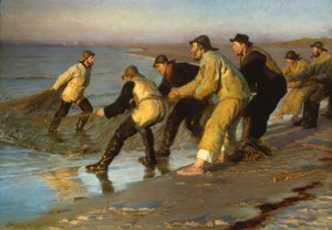 Rybacy ciągną sieci na plaży Skagen autorstwa Peder Severin Krøyer