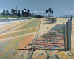 Płot na plaży, Santa Monica, USA, 2002 (olej na płótnie) autorstwa Peter Wilson