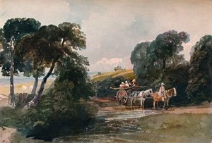 Wózek z sianem przekraczający strumień, c1824 autorstwa Peter de Wint