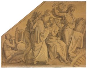 Odysseus entdeckt Achill unter den Töchtern des Lykomedes. Karton zu den Deckenbildern der Münchner Glyptothek autorstwa Peter von Cornelius