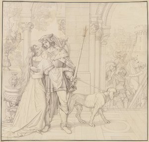 Siedem rysunków na Nibelungach: 4. Zygfryd przygotowany do polowania. 1812-17