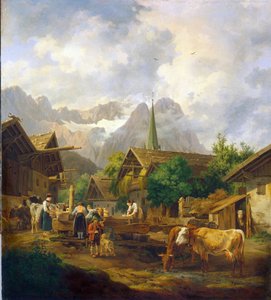 Poranek w Partenkirchen (Niemcy) - Obraz Petera von Hessa (1792-1871), olej na drewnie