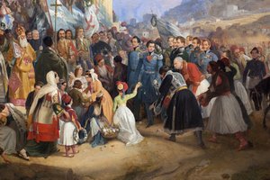 Wjazd greckiego króla Otona I (1815-1876) do Aten, witany przez tłum przed świątynią Hefajstosa (Hefajstosa) (Hefajstosa) lub Tejonu na Agorze (Grecja)