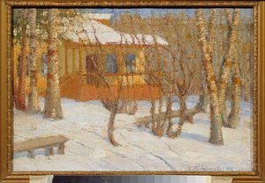 Mróz i słońce. Malarstwo Piotra Iwanowicza Pietrowiczewa (Piotr Pietrowiczew) (1874-1947), olej na płótnie autorstwa Petr Ivanovic Petrovichev