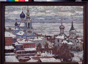 Rostów (Rosja) zimą. Praca Piotra Iwanowicza Pietrowiczewa (Piotr Pietrowiczew) (1874-1947), gwasz i tempera na tekturze
