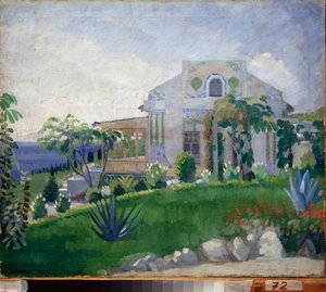 Vue de la propriete Zhukovsky (Joukovsky) a Kuchuk Koy (Ukraina) (Widok Zhukovsky Estate w Kuchuk-Koy) - Oeuvre de Pyotr (Piotr, Petr) Savvich Utkin (Outkine) (1877-1934), tempera sur toile