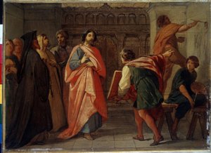 Wielki książę rosyjski Symeon I (1316-1353) powiedział, że Dumny lub Wspaniały wydaje rozkaz namalowania katedry moskiewskiej (wielki książę Symeon Iwanowicz Dumny wydaje rozkaz malowania katedry moskiewskiej). Obraz Piotra Wasiljewicza Basin (