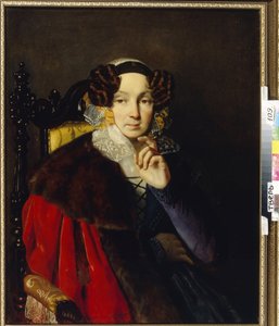 Portret MI Zhadimirovskiej (?). Obraz Piotra Wasiljewicza Basin (1793-1877), olej na płótnie. Sztuka rosyjska