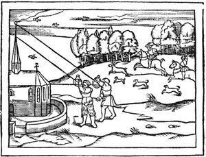 Obliczenie wysokości wieży za pomocą astrolabi, 1539