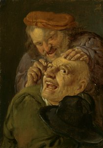 Uczucie: fryzjer leczący mężczyznę. Z cyklu Personifikacje Pięciu Zmysłów, ok. 1635-66 (olej na drewnie) autorstwa Petrus Staverenus