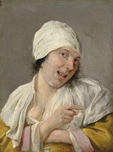 Wzrok: młoda kobieta wskazuje. Z cyklu Personifikacje Pięciu Zmysłów, ok. 1635-66 (olej na drewnie) autorstwa Petrus Staverenus