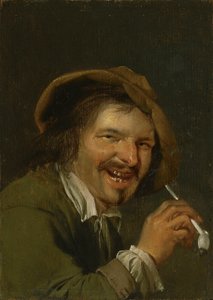Zapach: Śmiejący się mężczyzna palący fajkę. Z cyklu Personifikacje Pięciu Zmysłów, ok. 1635-66 (olej na drewnie) autorstwa Petrus Staverenus